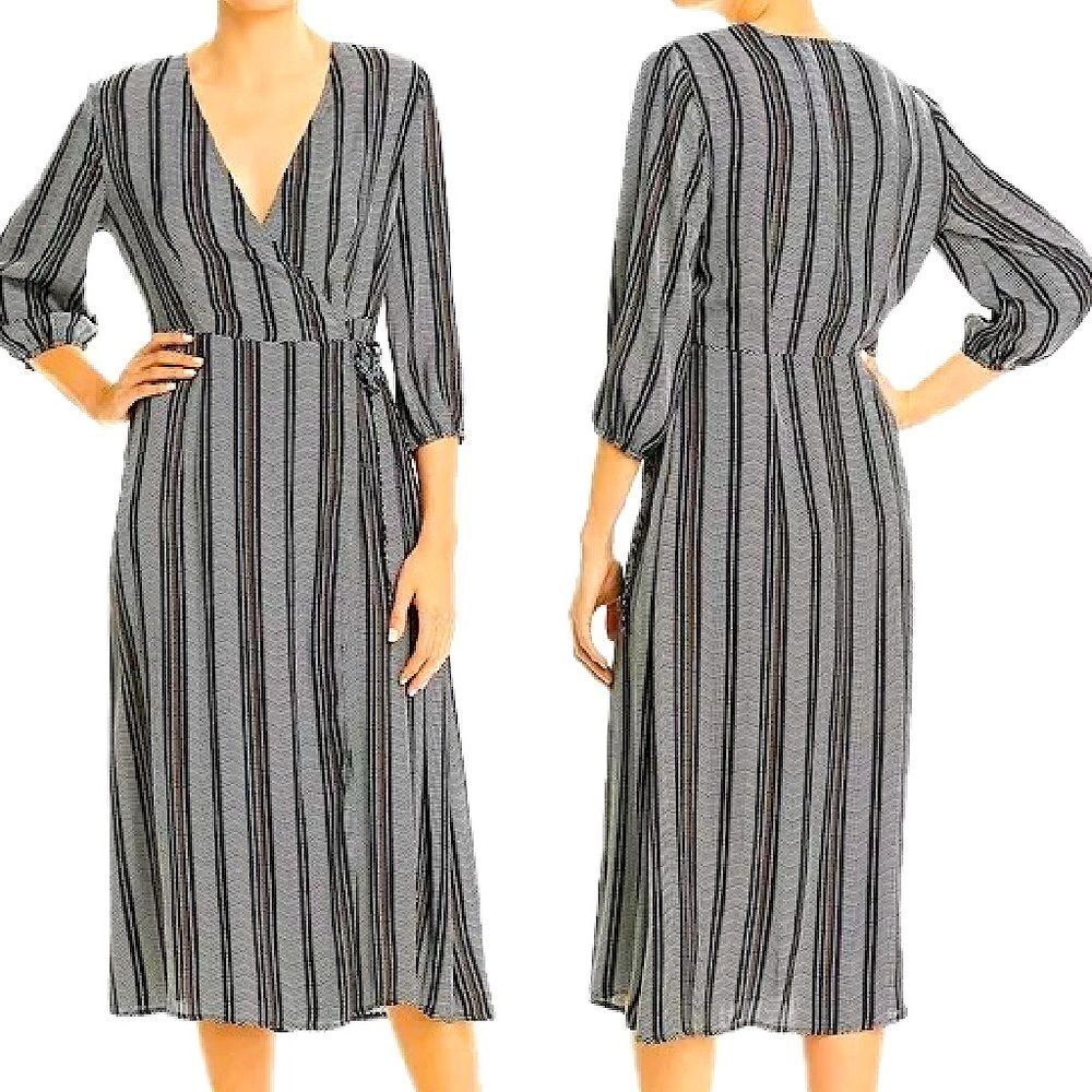 Vero Moda Navy Printed 3/4 Sleeve Surplice Neckline Tie Wrap Dress Medium